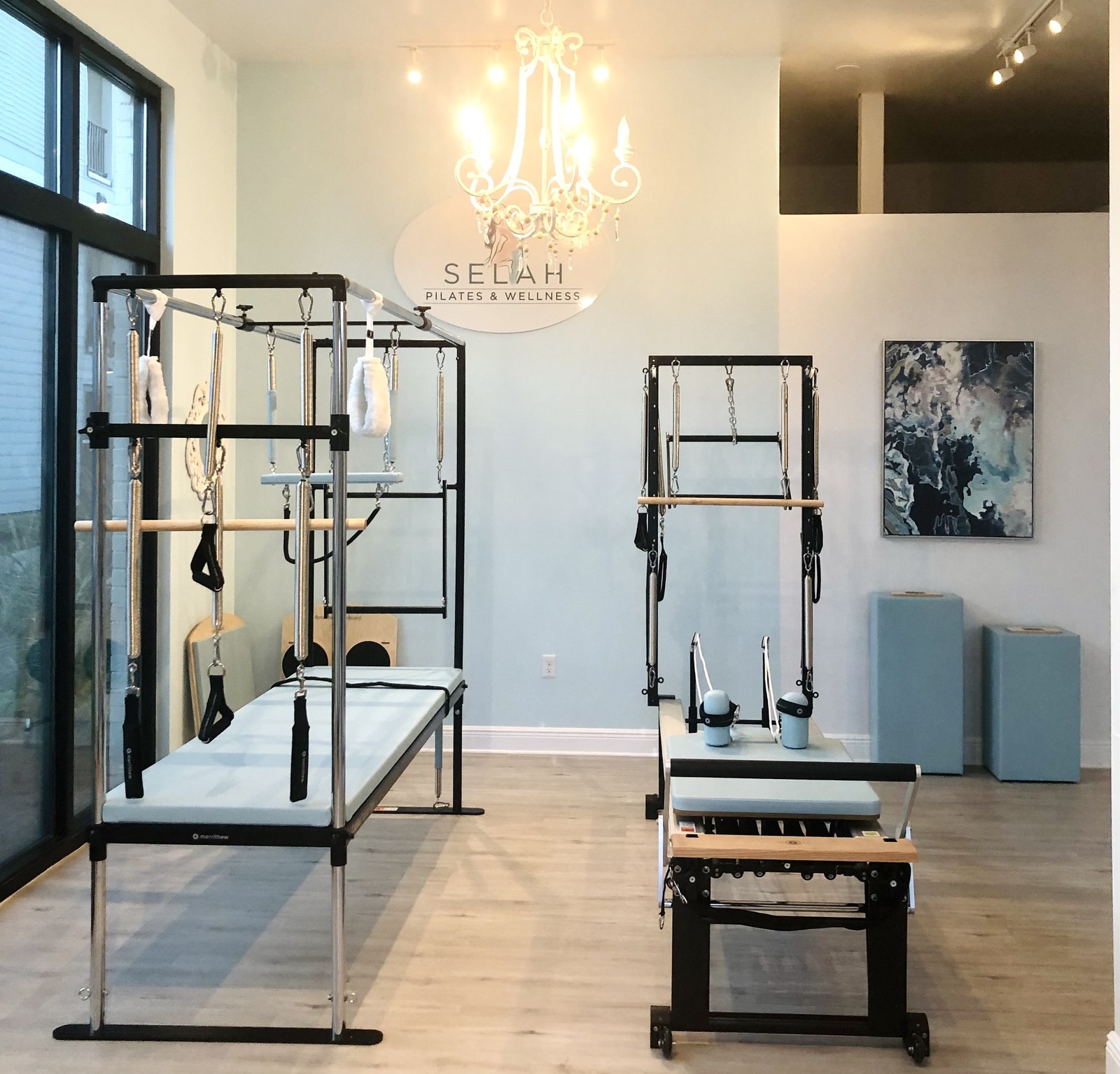Selah Pilates studio interior with Cadillac tower and reformer